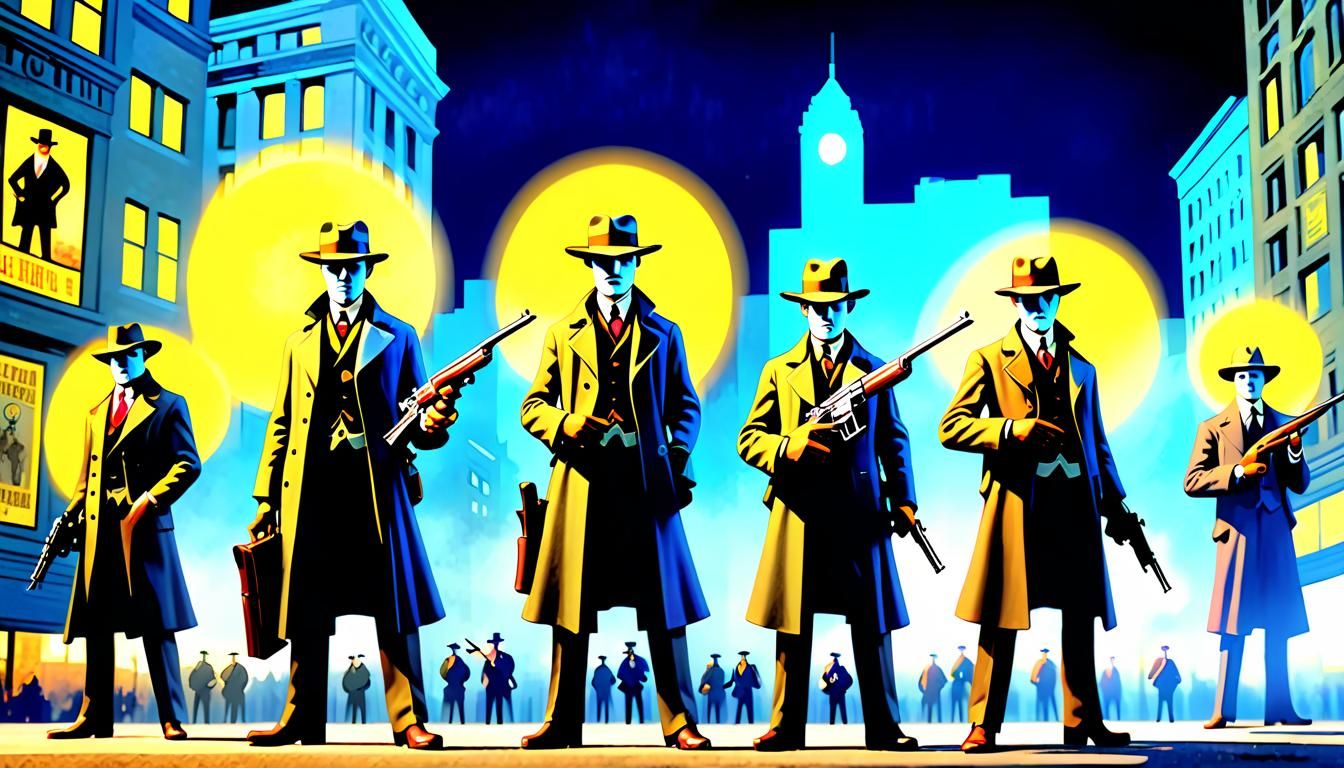 1920s Government Agents with Tommy Guns, Comic Book Art