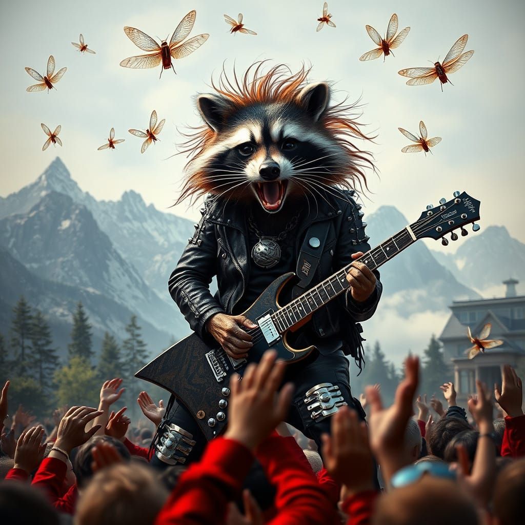 Heavy Metal Raccoon Sings to Adoring Crowd in Wilderness