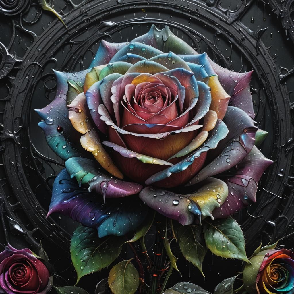 Rainbow Rose of Darkness in Dark Fantasy Art