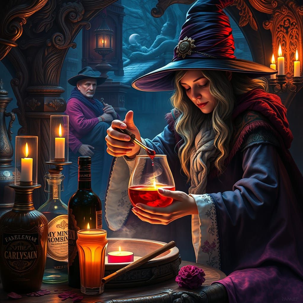Ethereal Potion of Mulled Wine in Art Nouveau Style