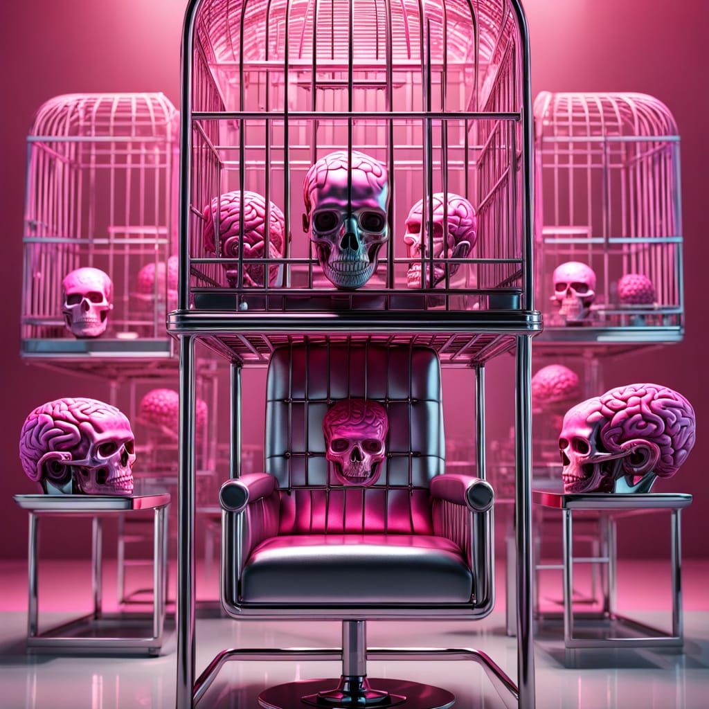 Surrealism: Brains in a Cage on Chair