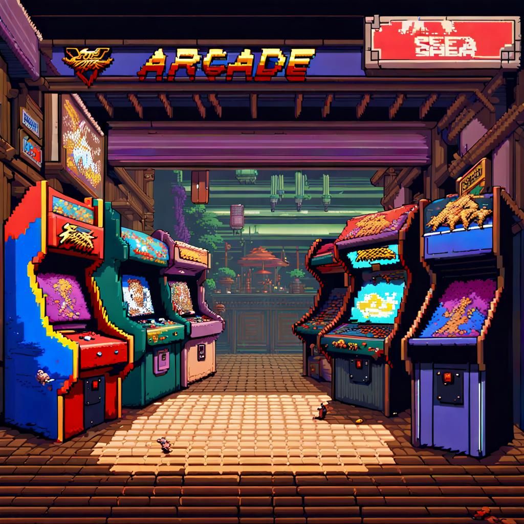 8-Bit Pixel Art Arcade Game Scene