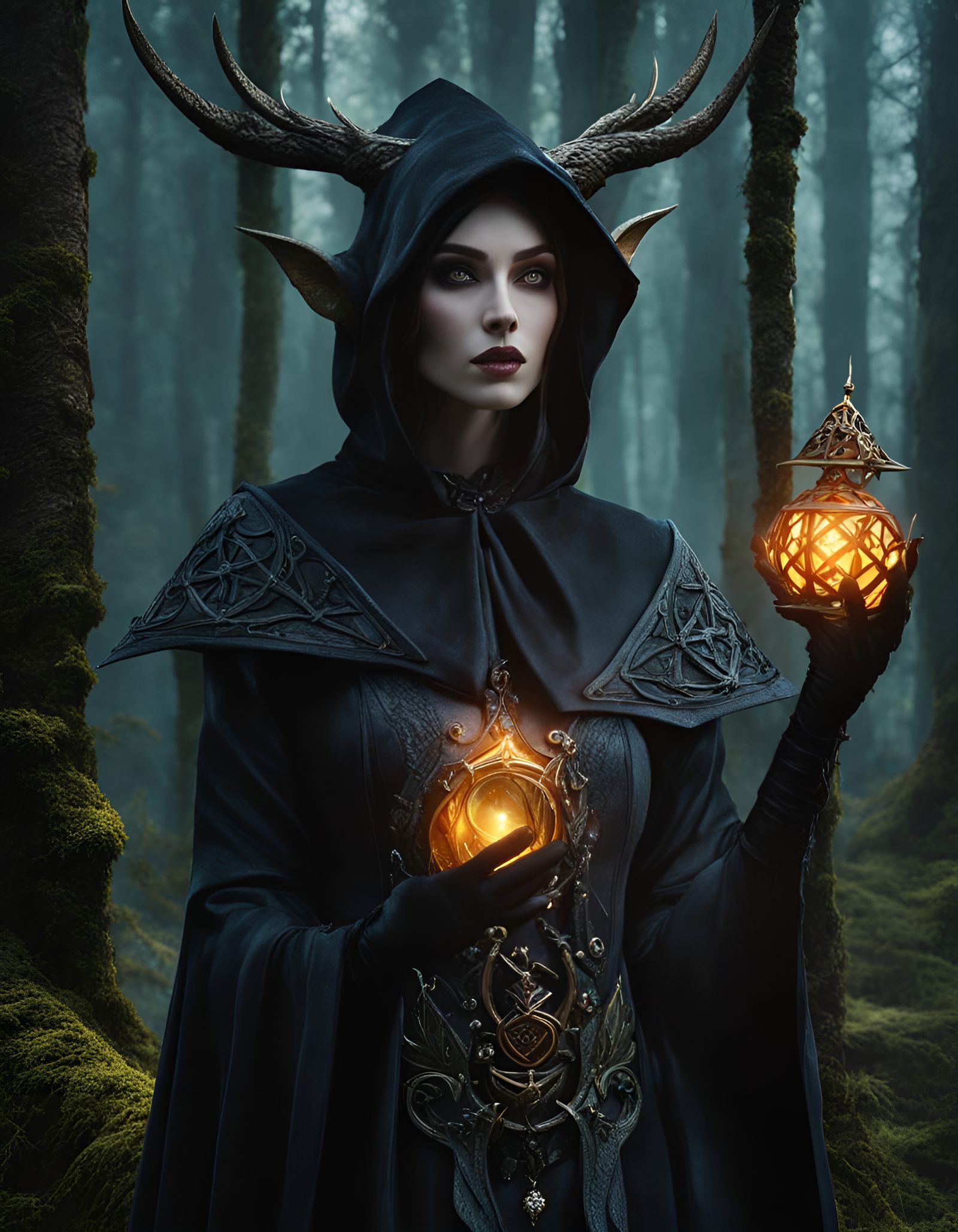 Enchanting Forest Sorcerer in Dark Fantasy Style