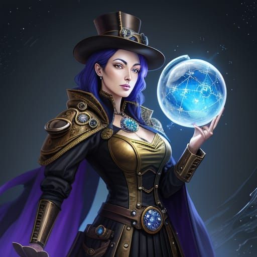 Steampunk Wizard with Data Orb Digital Painting