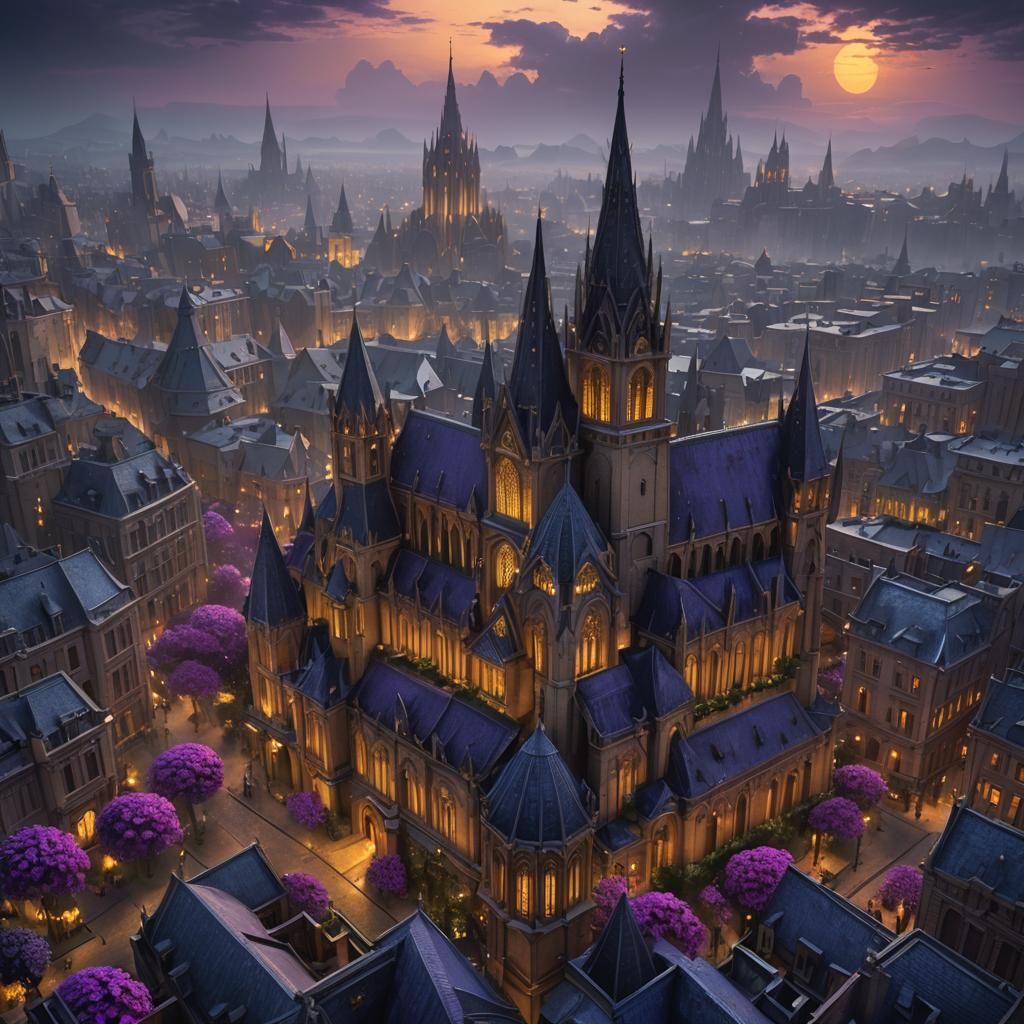 Gothic Poinsettia Cityscape in Dark Fantasy Style