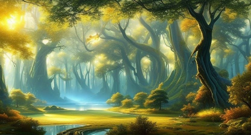 Glittering Gold Forest: Fantasy Concept Art