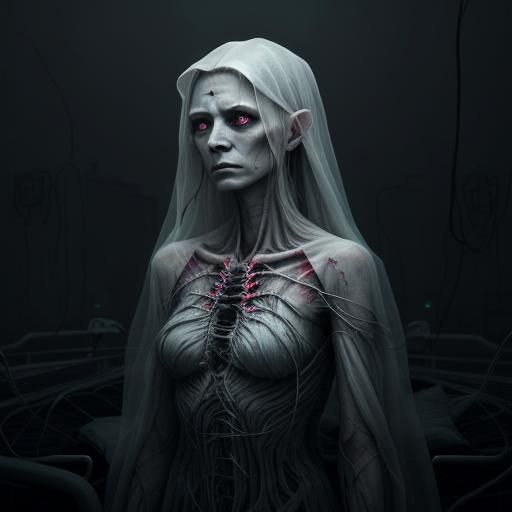 Ethereal Woman with Glowing Heart in Surreal Setting