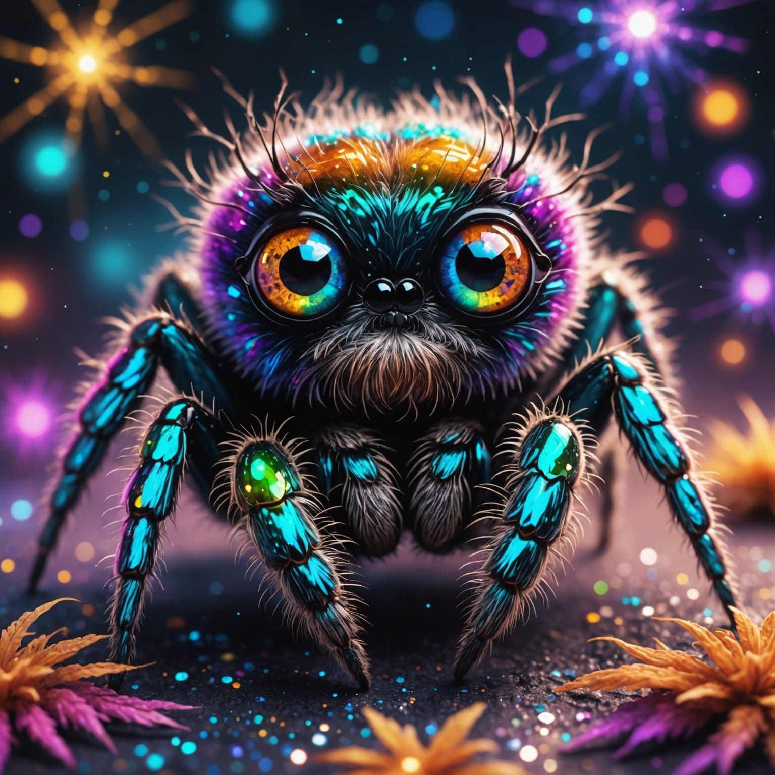 Adorable Baby Spider with Cosmic Eyes