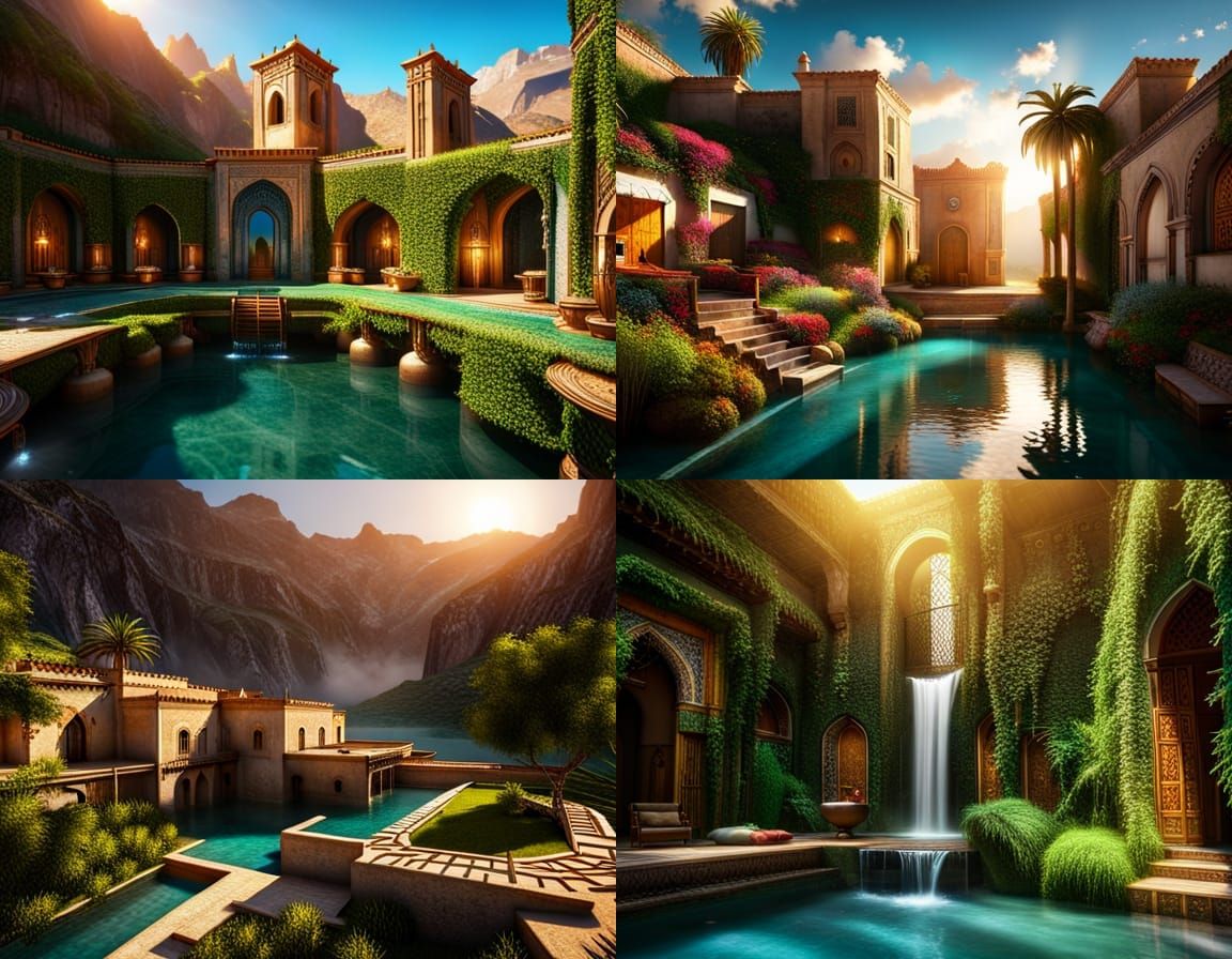 Moroccan Villa Oasis: Photorealistic Fantasy Landscape