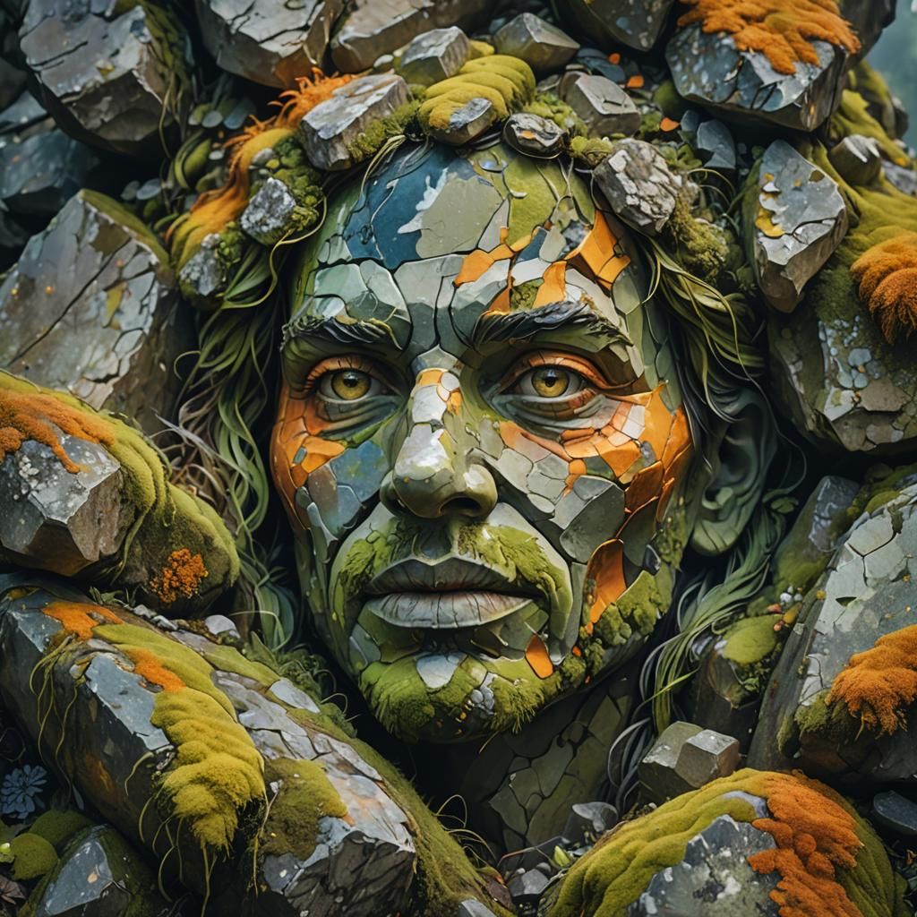 Hyperrealistic Rock Face in Mountain Landscape