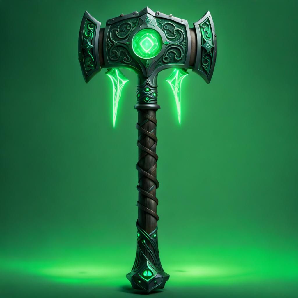 Intricate Iron Hammer with Glowing Runes