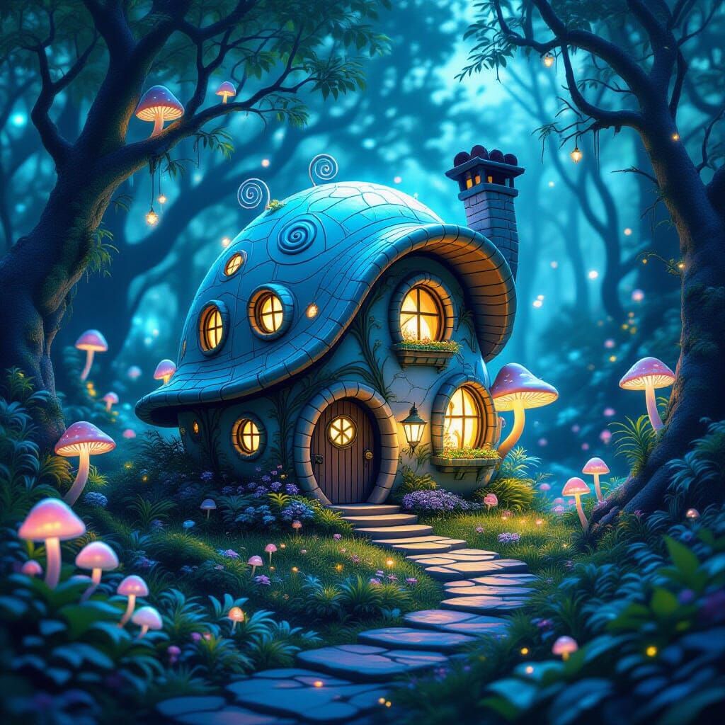 Enchanted Bioluminescent Forest Home in Surreal Style