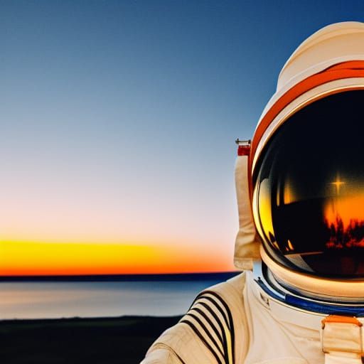 Astronaut Helmet Reflecting a Sunset