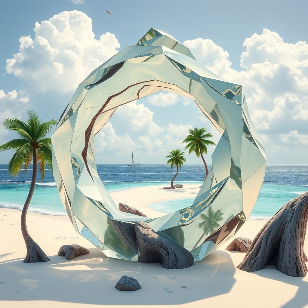 Surreal Crystal Tree Overlooks Tropical Island Paradise