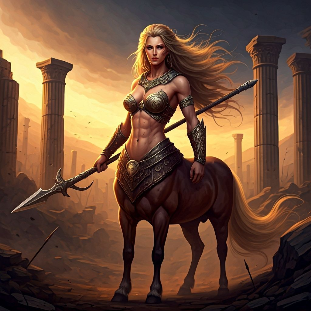 Centaur Warrior Stands Guard in Battlefield Ruins
