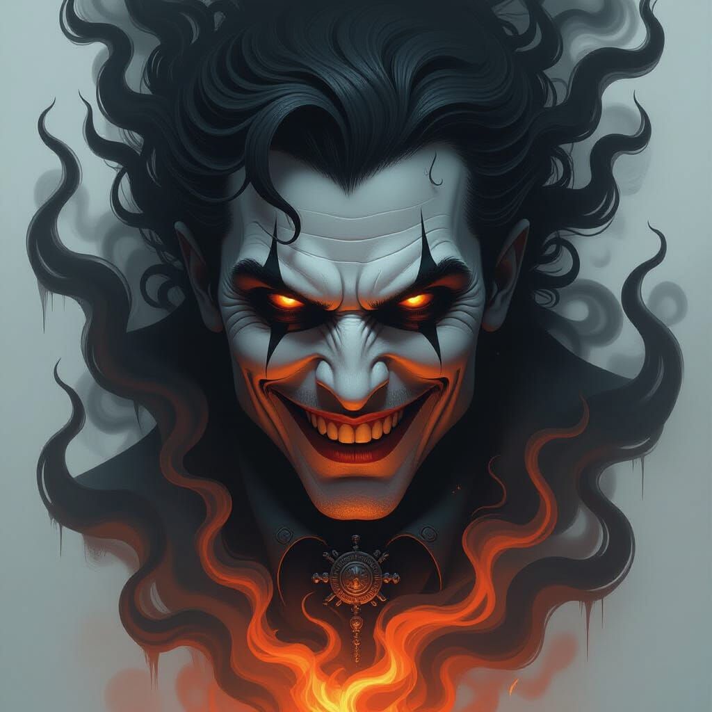 Sinister Face in Swirling Black Flames