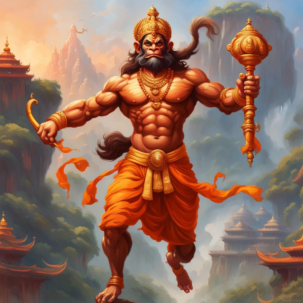 Lord Hanuman in Flight: Hyperdetailed Concept Art