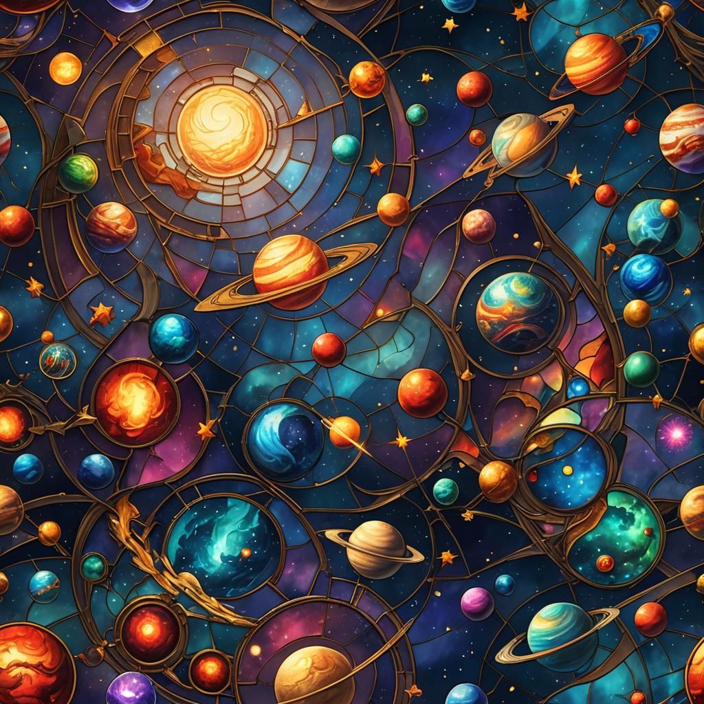 Stained Glass: Outer Space with Nebulae and Stars