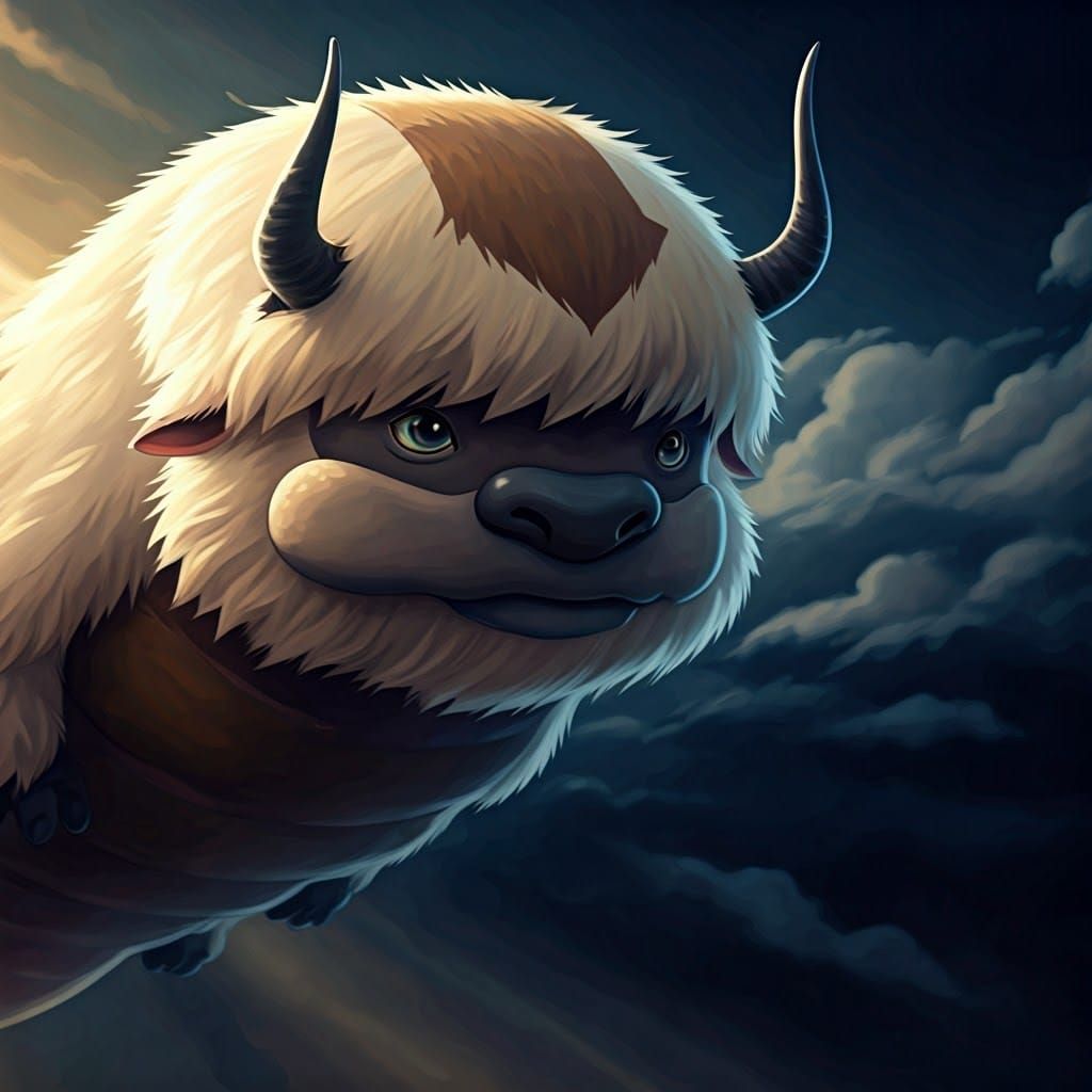 Majestic Flying Bison Appa in Cinematic Anime Style