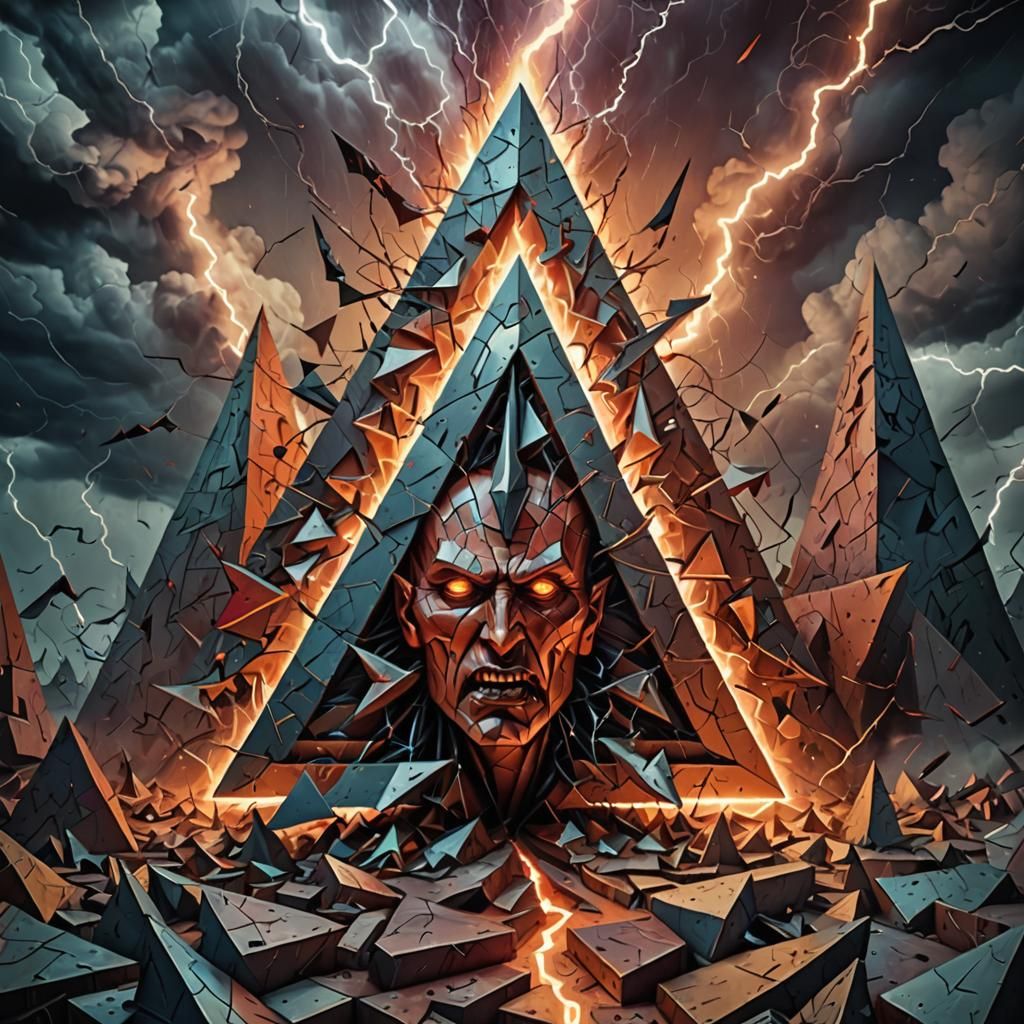 Surreal Cubist Dreamscape: Demonic Triangle War