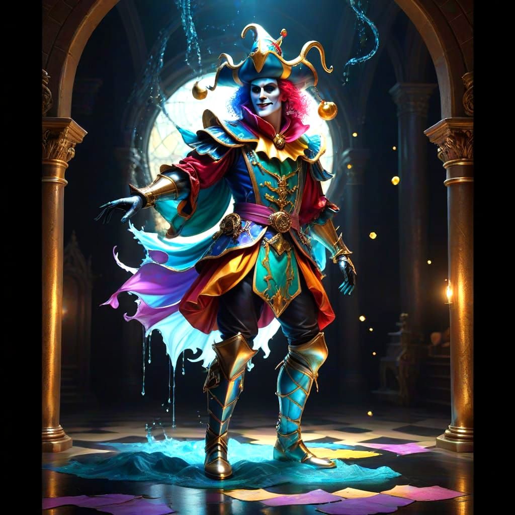 Whimsical Jester in Vibrant Triadic Colors