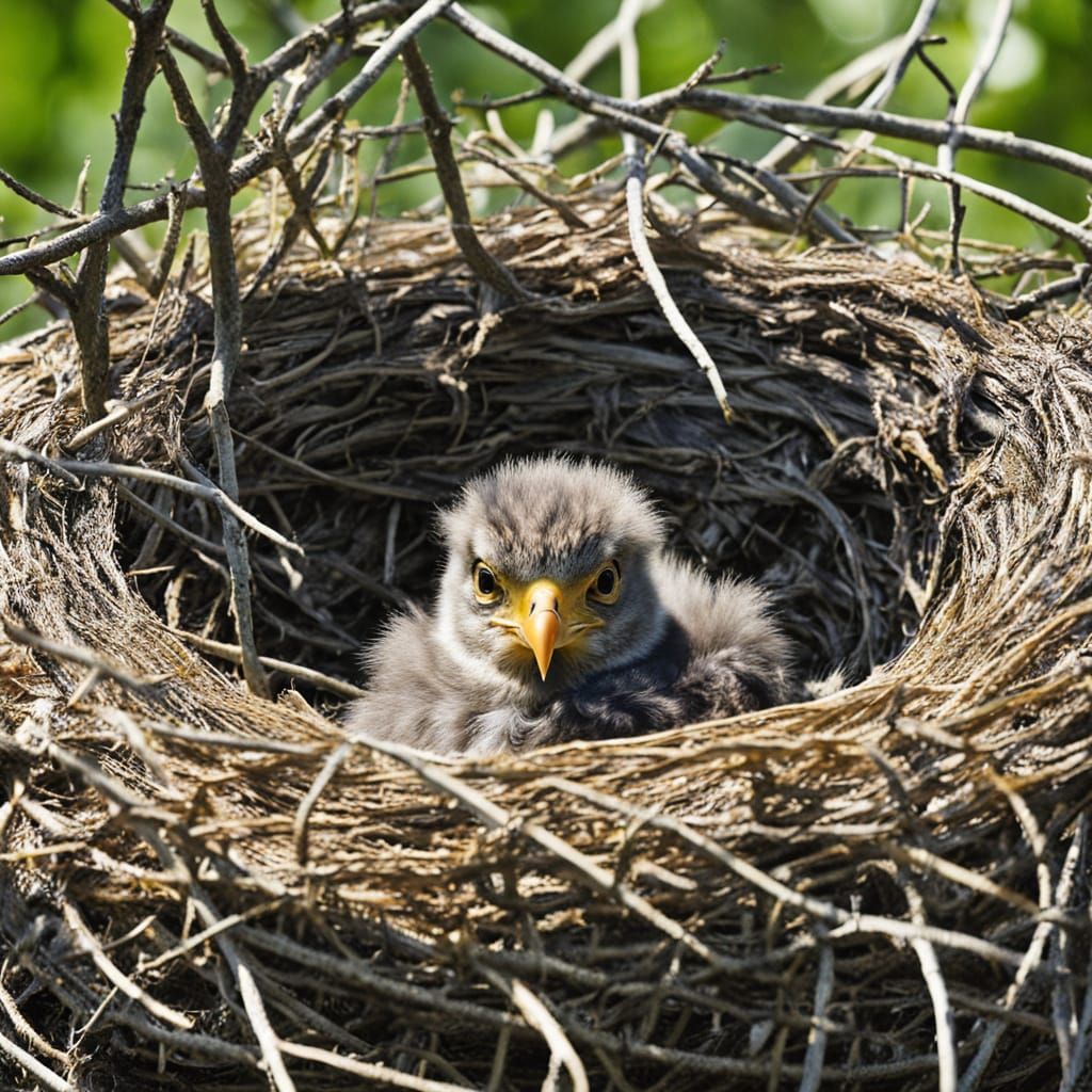 Cuckoo Chick Raised by Eagles in a Nest