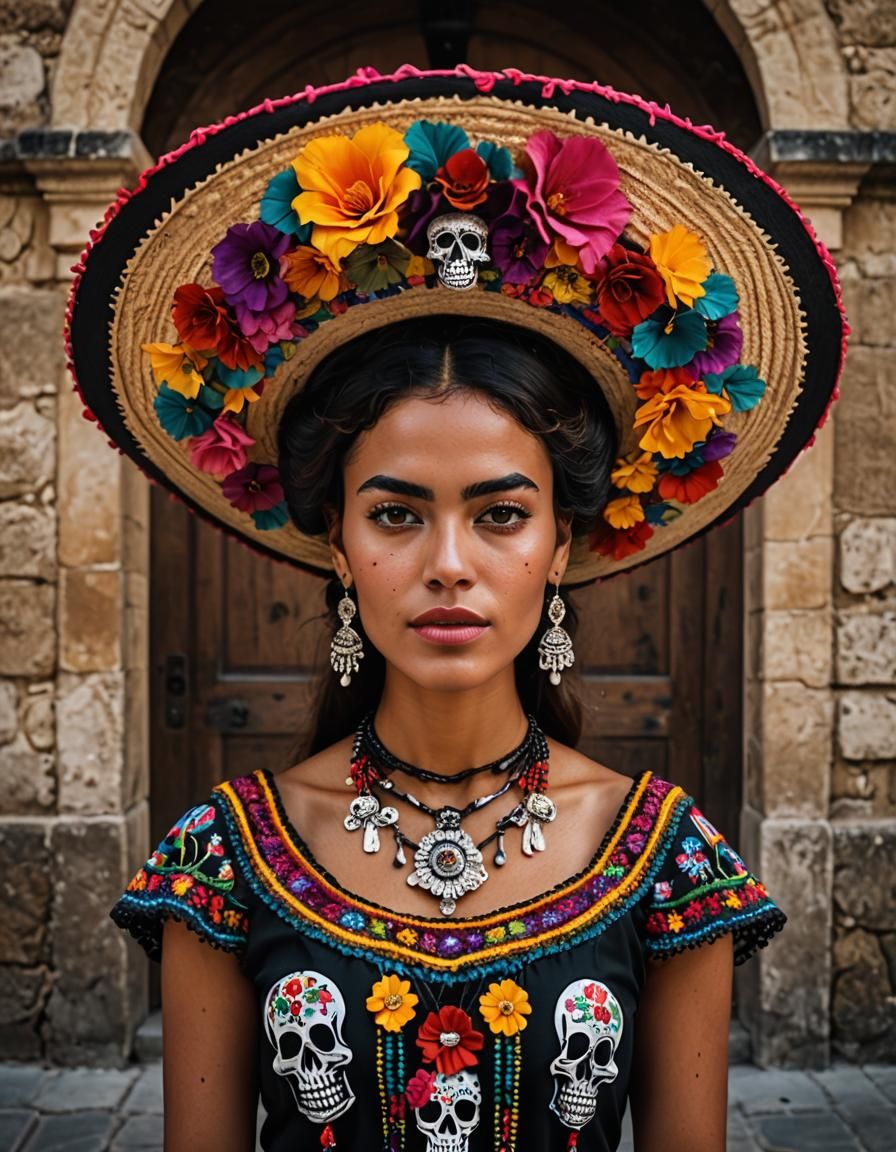 A young 20 year old Mexican Woman with Day of the Dead Make ...