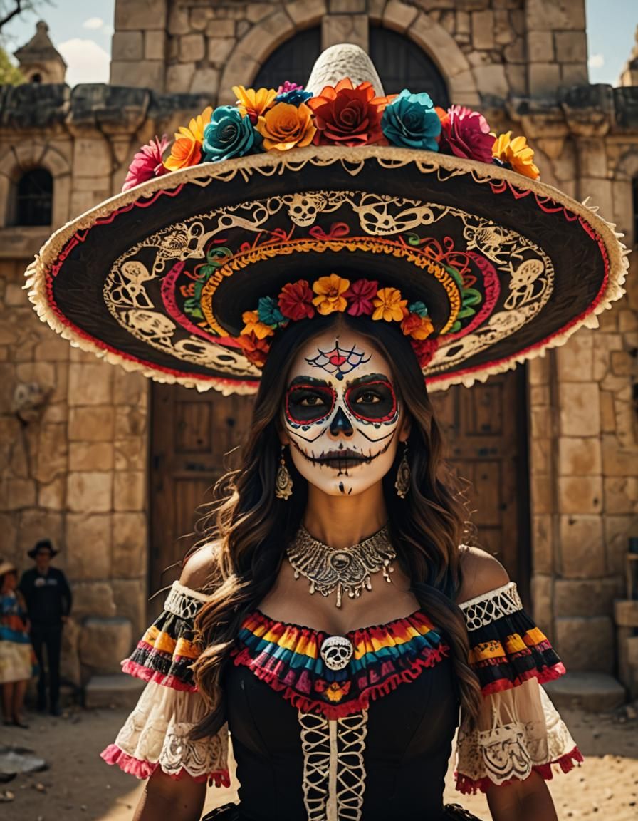 A young 20 year old Mexican Woman with Day of the Dead Make ...