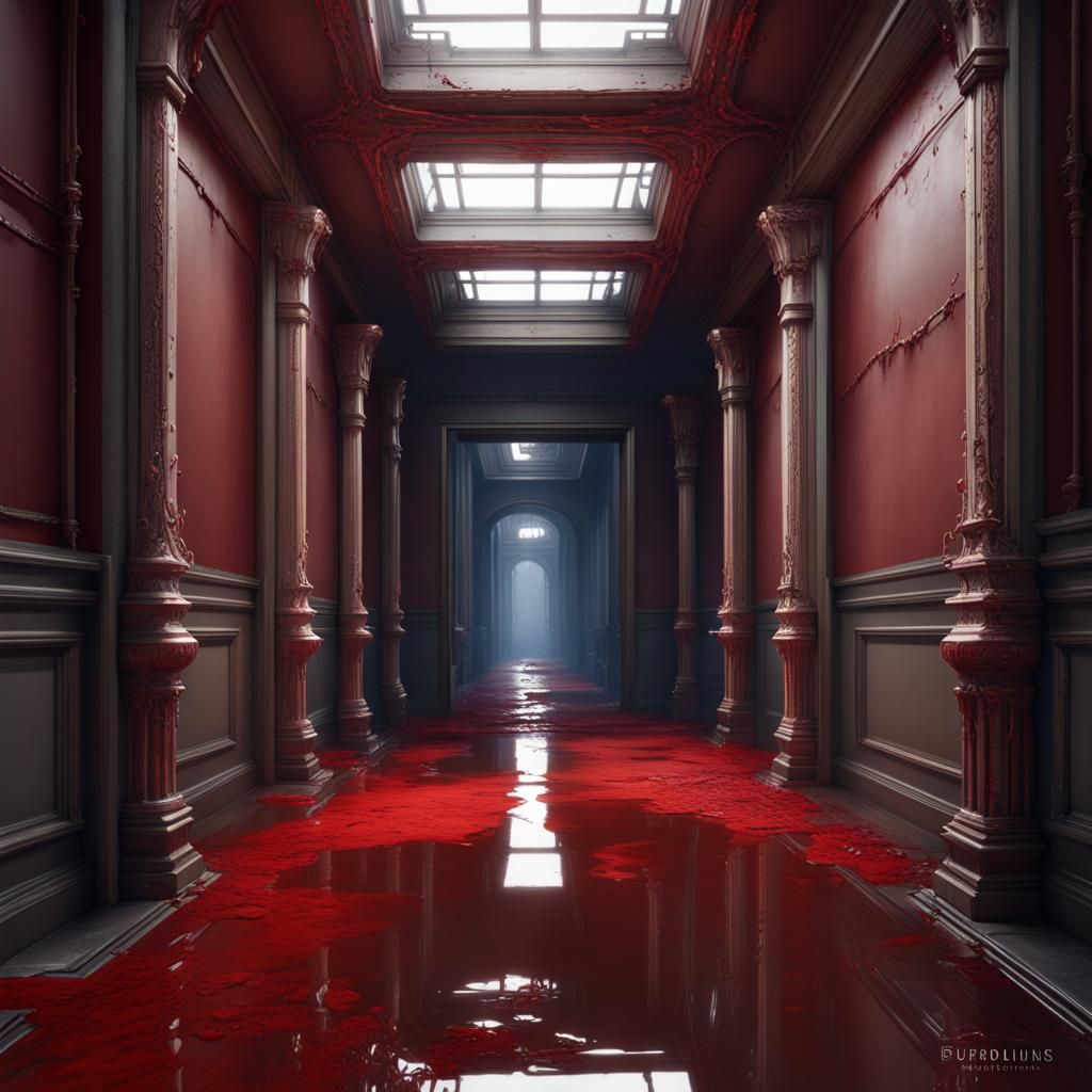 Disturbing Hallway Leading to Blood Pool: Matte Painting