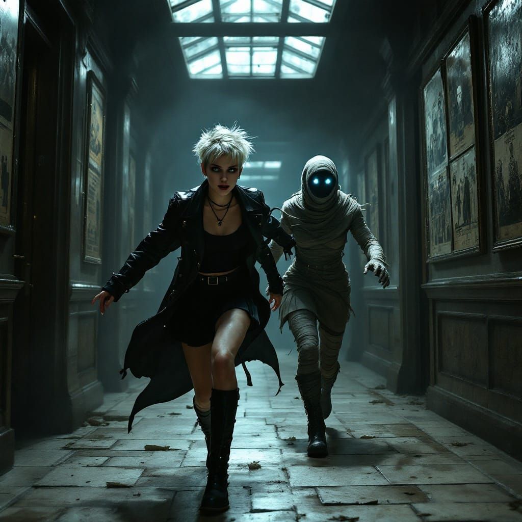 Punk Woman's Escape: Dark Fantasy Horror Scene