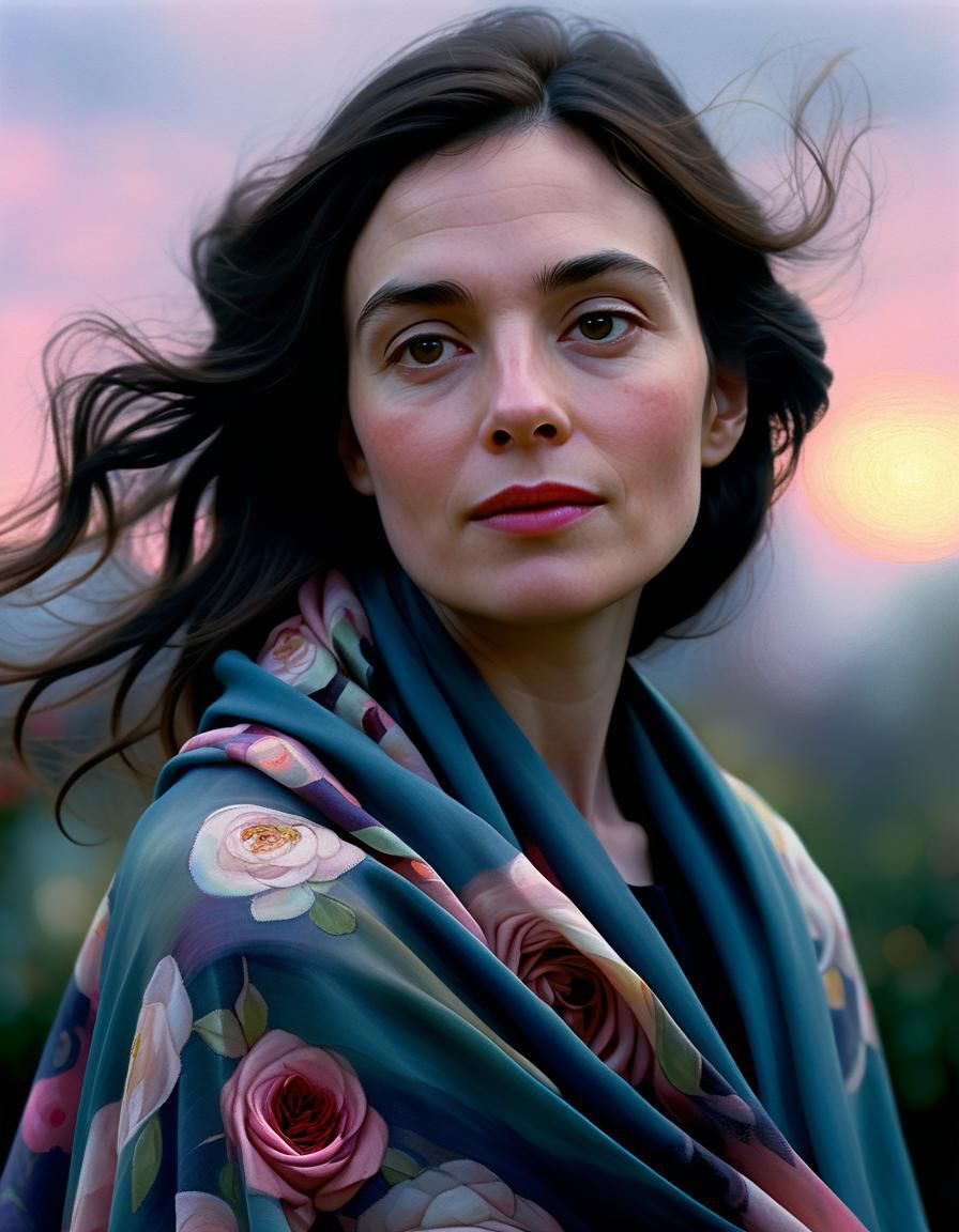 Chiaroscuro Portrait of Woman in Garden at Dawn