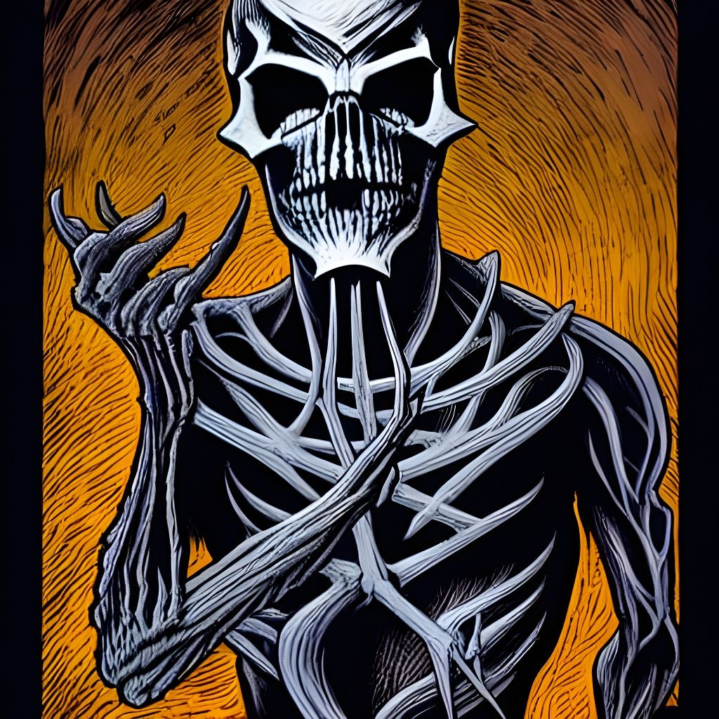 Macabre Wendigo Skull in Sci-Fi Art Style