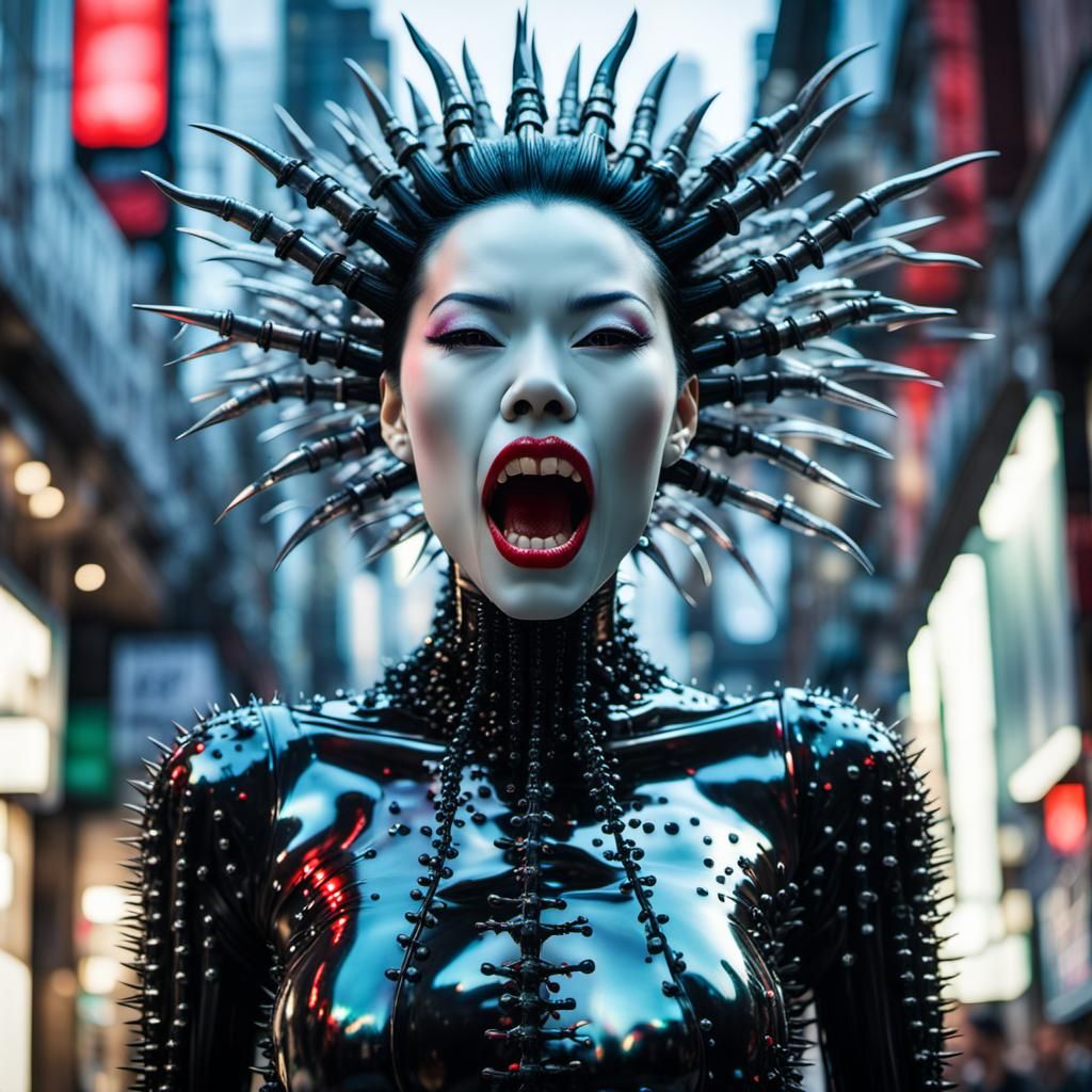 Futuristic Iridescent Demon Mannequin in Hibiya Street