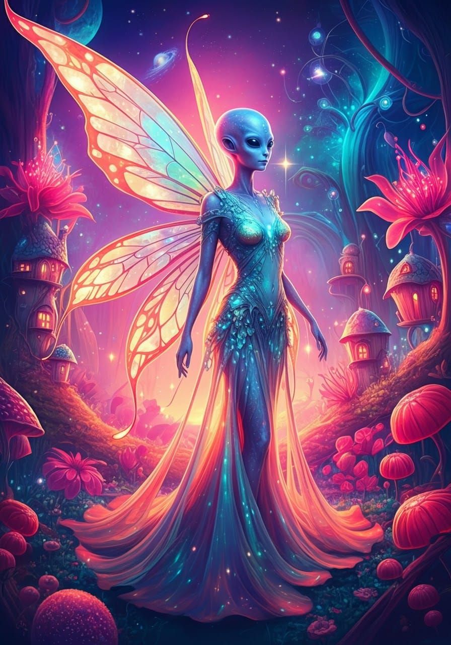 Iridescent Alien Fairy in Extraterrestrial Wonderland