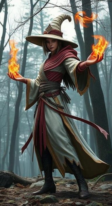 Female Fire Mage Creature in Anime Style