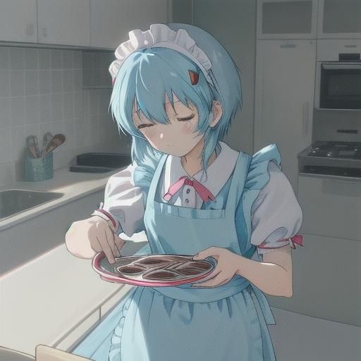 Rei Ayanami Making Chocolate: Anime Kawaii Illustration