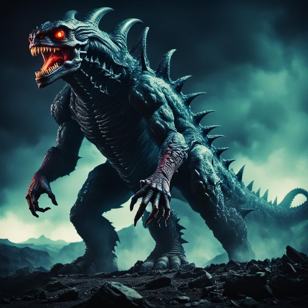 Dramatic Demonic Kaiju Monster in Cinematic Style
