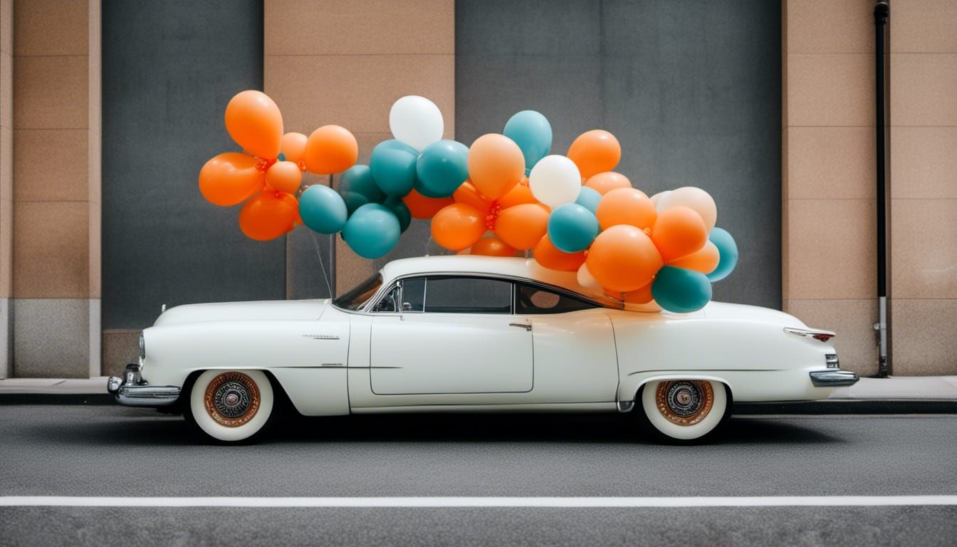 Balloon Muscle Car with Sunrise Reflection
