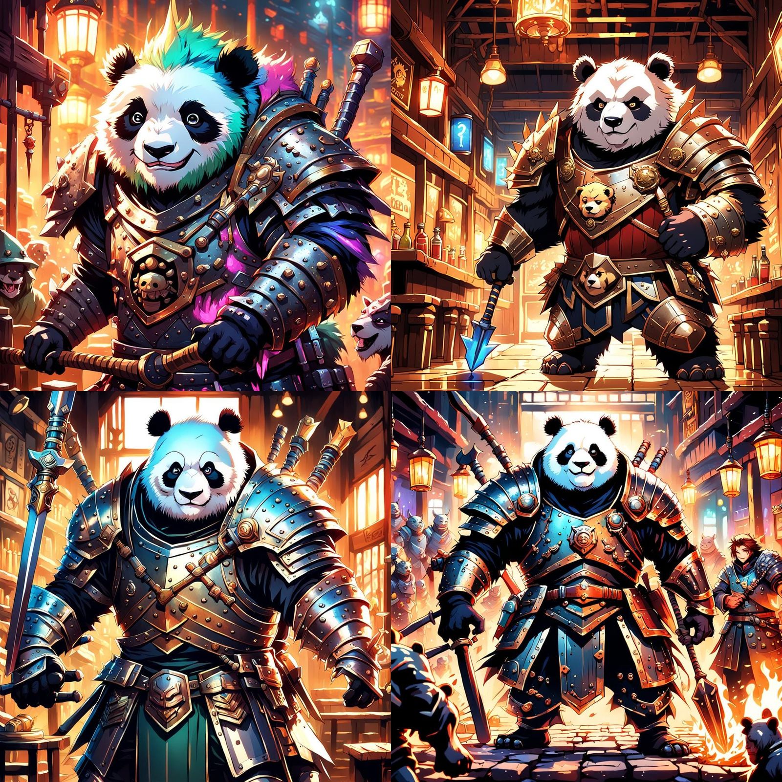 Panda Hero in Armor: Anime Style Pub Scene