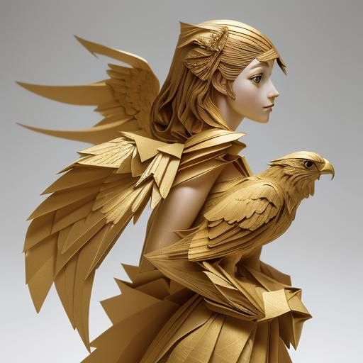 Origami Maiden and Golden Falcon Papercraft