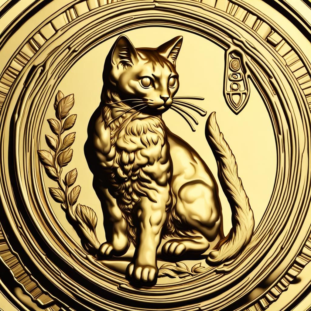 Gold Roman Coin with Cat