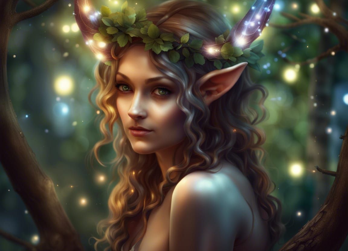 Mischievous Fae with Halo and Fairy Lights