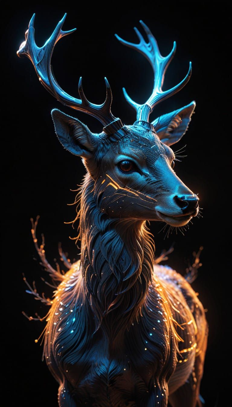 Majestic, Glowing Deer in a Dark, Vibrant Scene