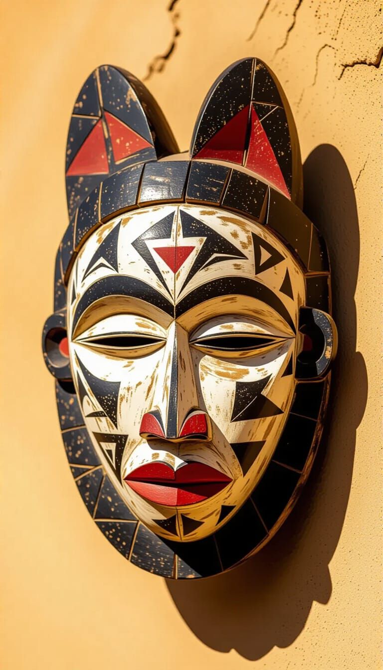 Dogon Ancestor Mask with Abstract Patterns in Sahara Sun