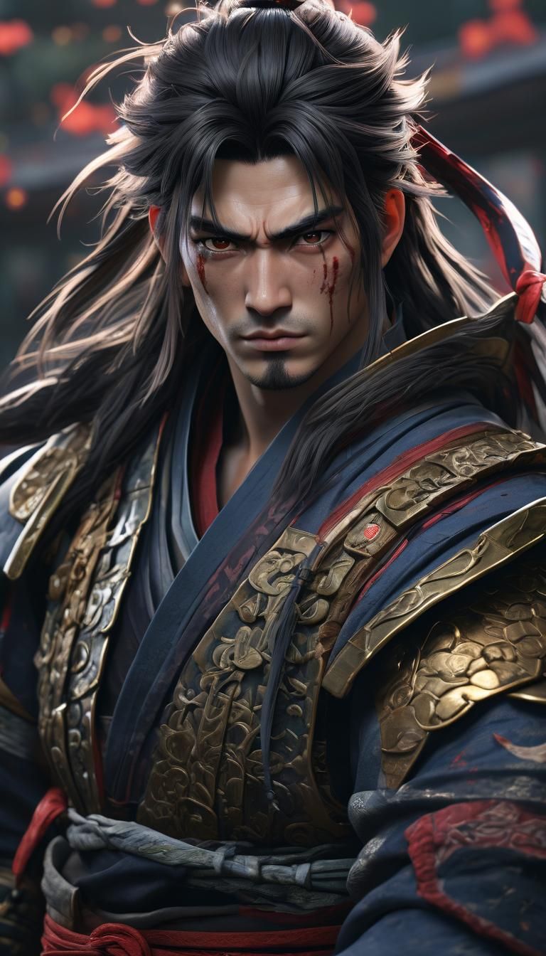 Samurai Warrior Portrait in Anime Style