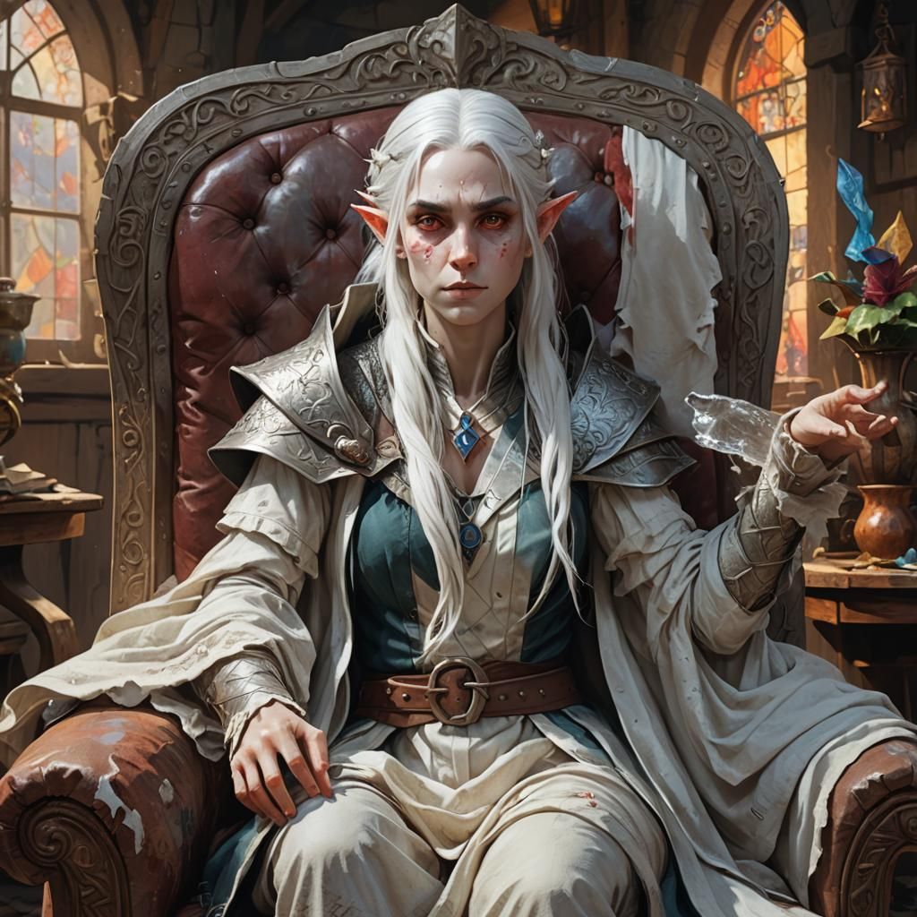 Elf in Armchair: Hyperrealistic Dungeons & Dragons Concept A...