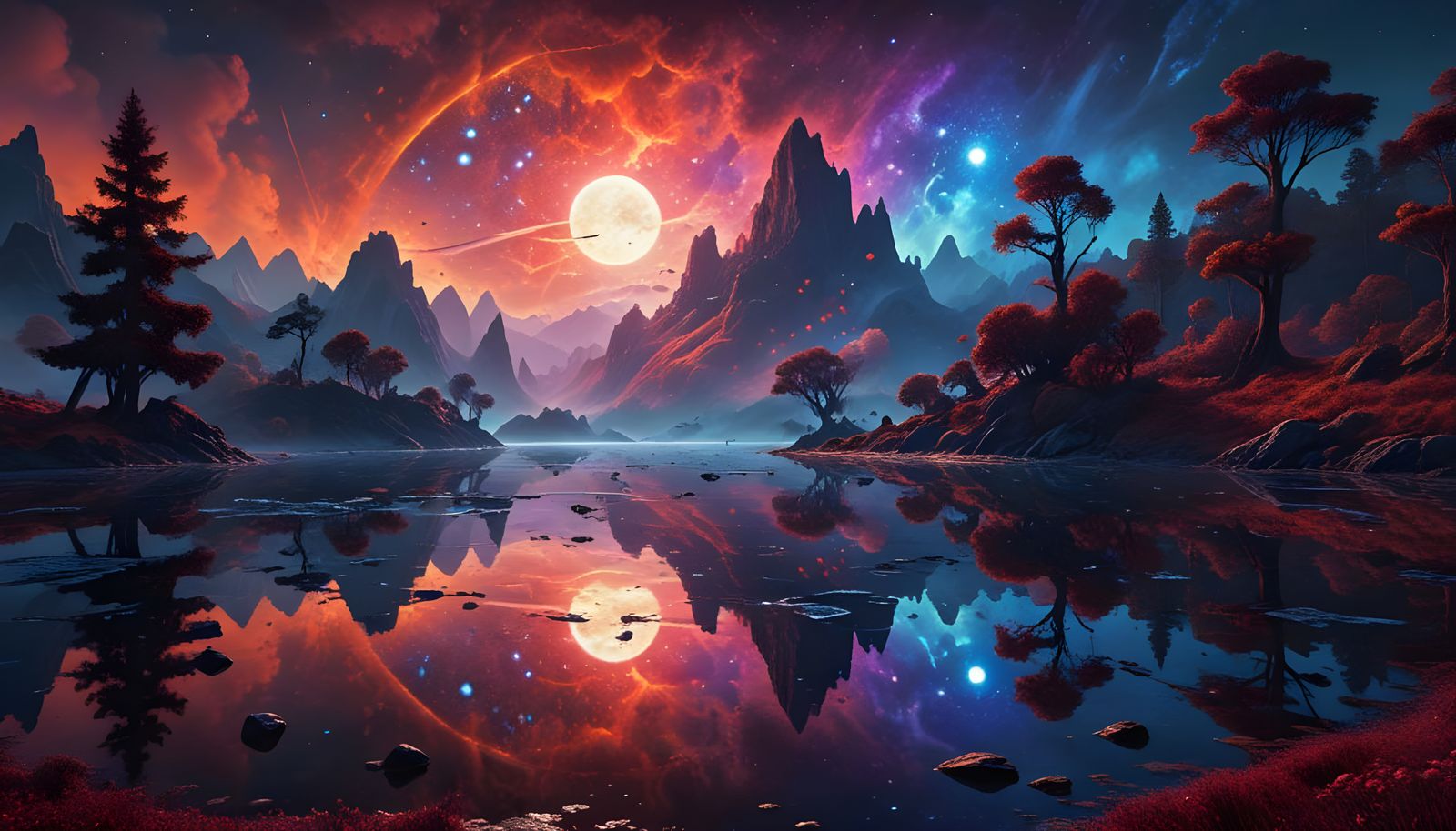 Cosmic Surrealism in Crimson Night