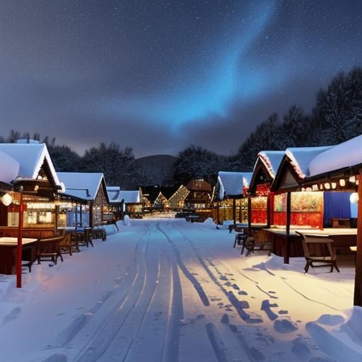 Winter Wonderland Village Scene in Vibrant Oil Painting