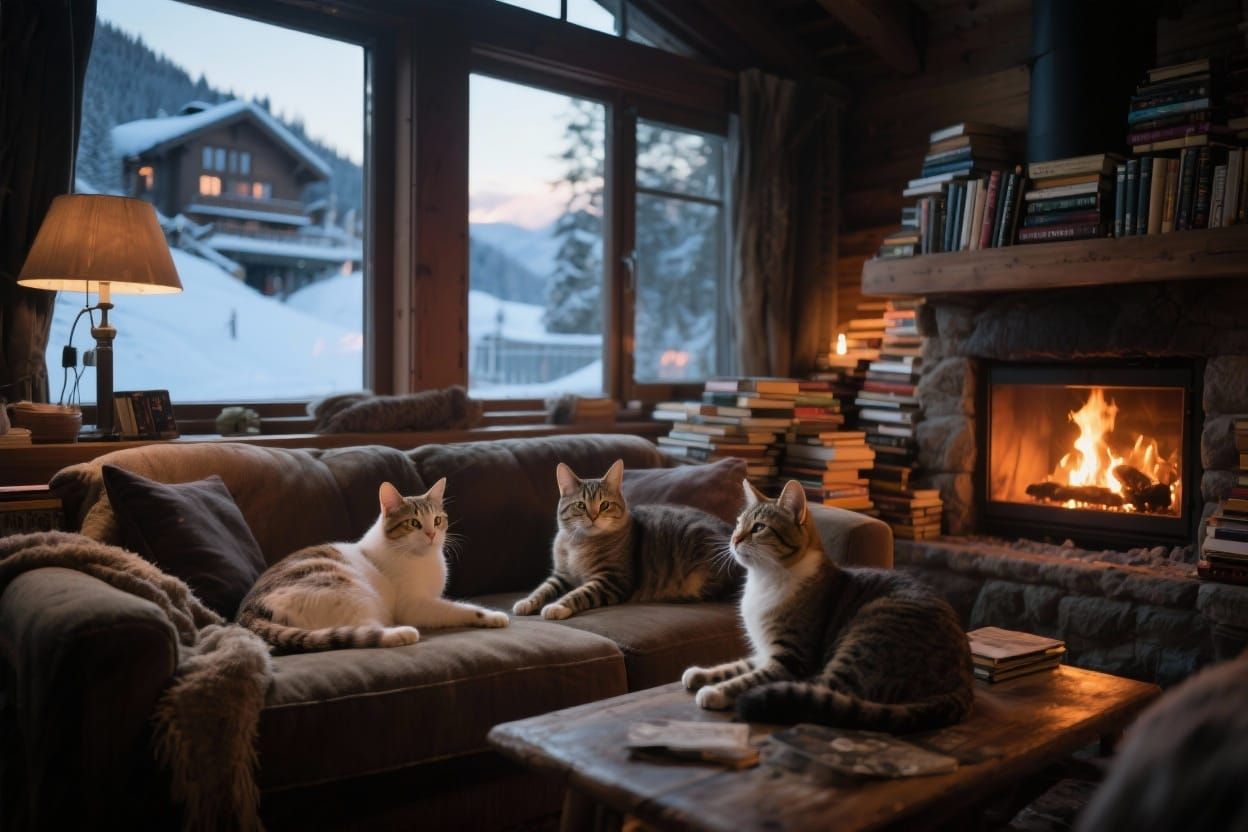 Cozy Cats Lounging at Ski Resort