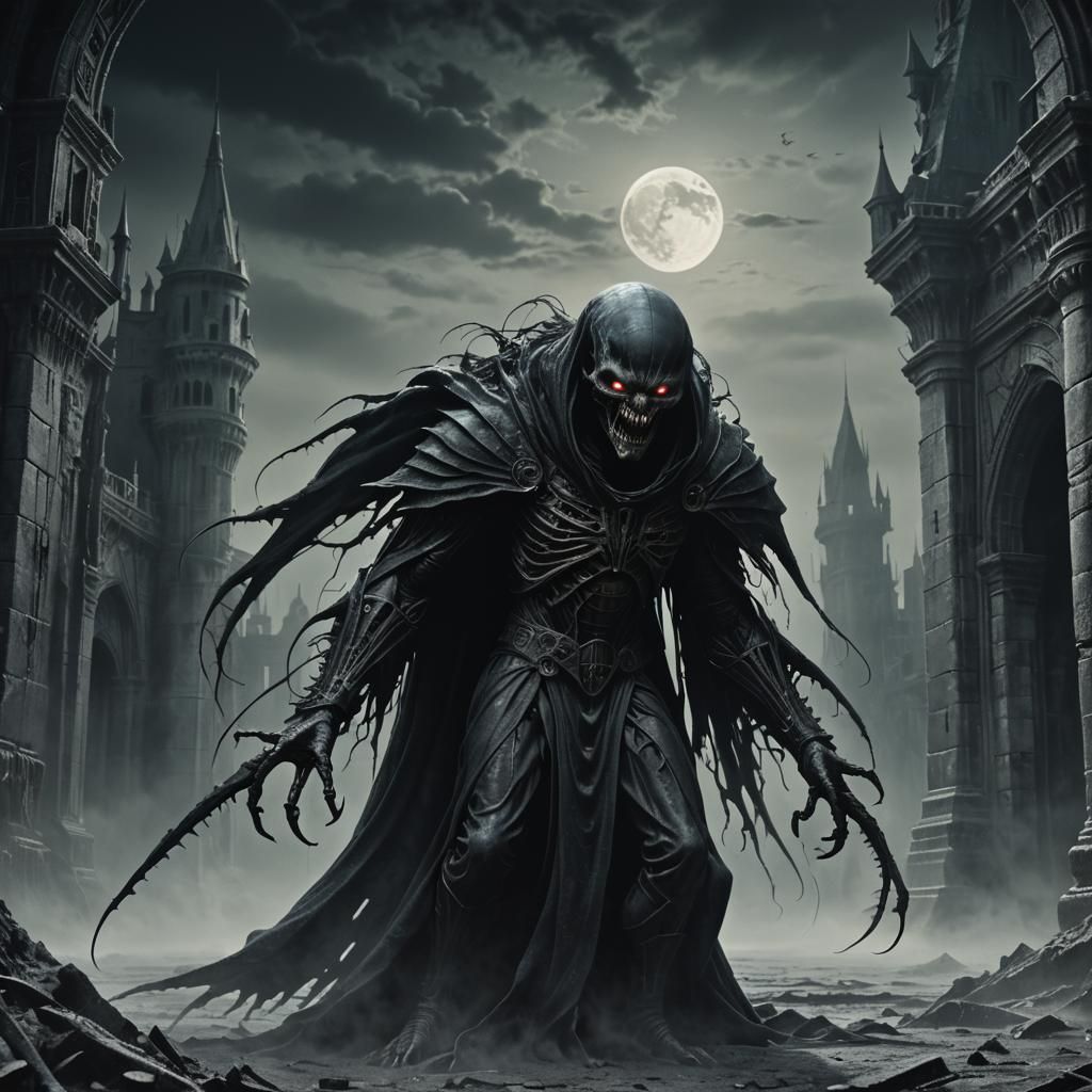 Sinister Alien in Dark Gothic Castle